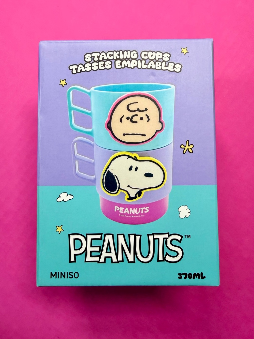 MINISO Peanuts Stacking Cups - Blue/Purple/Pink